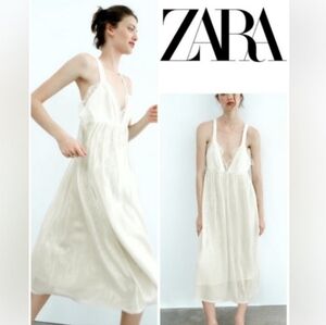 NWT Zara White Sequin and Lace Slip Dress Sz Lg